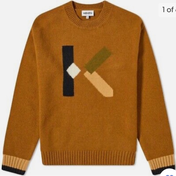 KENZO INTARSIA LOGO SWEATER DARK CAMEL